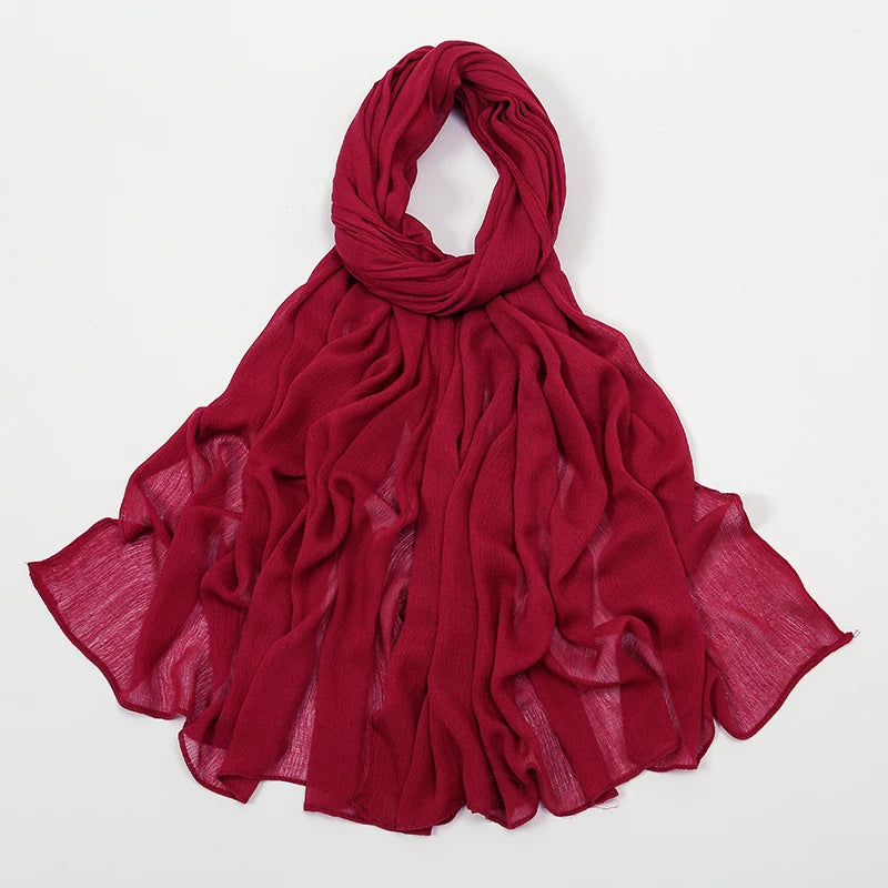 New Arrival Crinkle Rayon Hijab Women Muslim Scarf Shawls Solid Headscarf Wraps Big Size Plain Islamic Turban Headbands Foulard