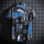 Summer short sleeved shirt men's thin style graffiti printed Hong Kong style trendy clothing beach floral loose half sleeved shi