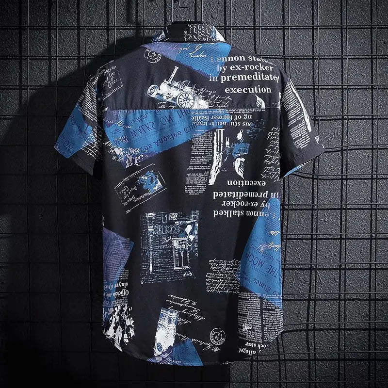 Summer short sleeved shirt men's thin style graffiti printed Hong Kong style trendy clothing beach floral loose half sleeved shi
