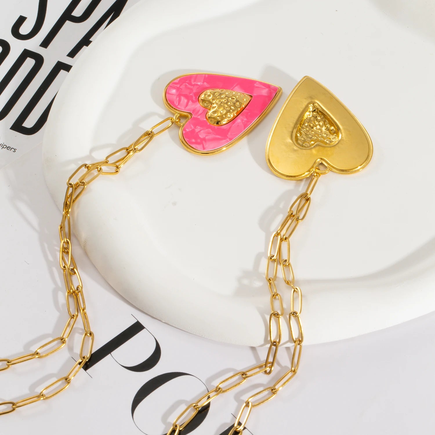 Big Bohemian Heart Pendant - 18K Gold Plated Stainless steel Statement Necklace, Bold Personality Jewelry for Women
