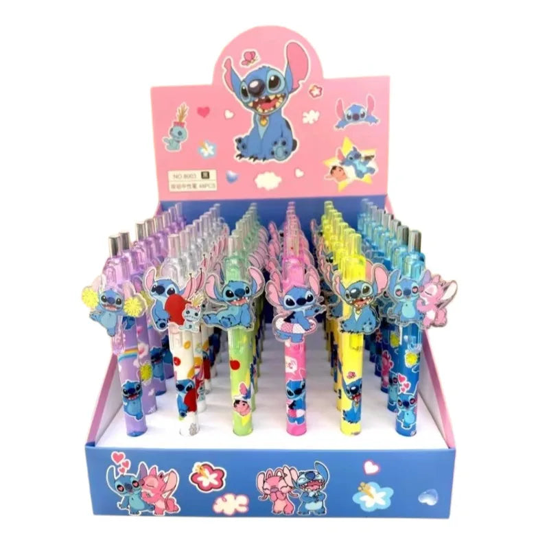 Disney Stitch Gel Pen 48Pcs Black 0.5mm Cartoon Kawaii Paster  New Cute Styling School Supplies Friends Write Birthday Gifts