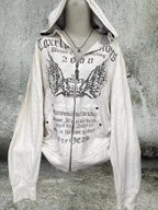 Grunge 2024 Print Slim Waist Y2k Hoodies Hooded Zip up Sweatshirts Vintage Women Clothing Long Sleeve Tops Casual Fashion