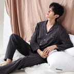 Pajamas Suit Men Pure Cotton Long-sleeved Striped Printed Cardigan Sleepwear Winter Soft Breathable Homewear Men Loungewear Set