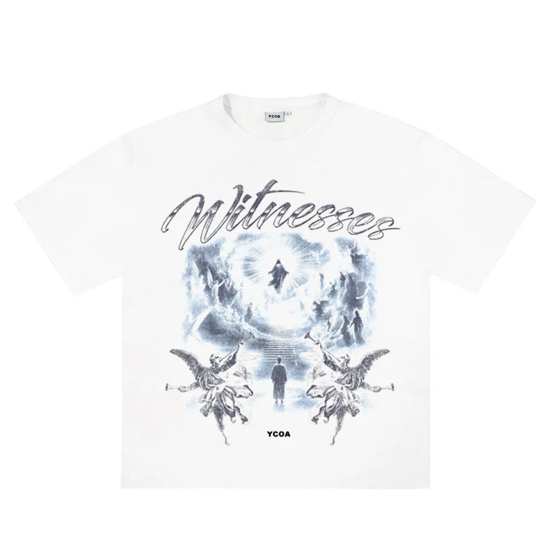 Men T-Shirt Angel Graphic Short Sleeve Tee Tops Harajuku Cotton Vintage Printed Oversized Korean Fashion Streetwear Y2k Clothing