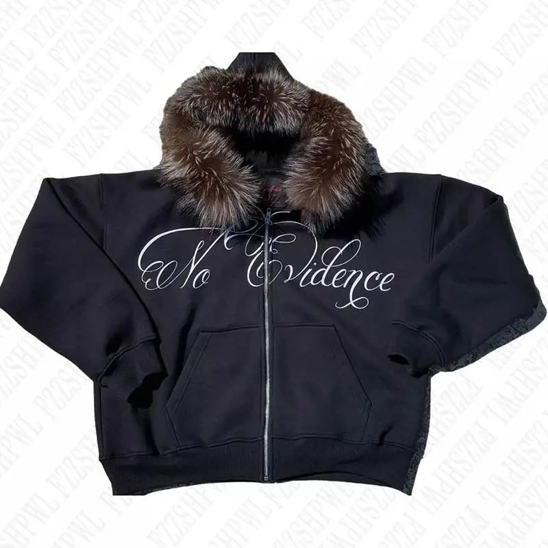 Y2k Gothic Punk Hip Hop Letter Print Faux Fur Collar Zip Up Hoodie Harajuku Aesthetic 2000s Hoodies Clothes Streetwear EMO Girl