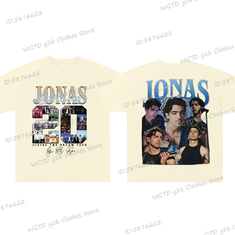 Vintage Jonas Bros 20th Annivesary Tour 2025 Print T-Shirt Short Sleeve Washed Tee Summer Women Men Shirt Casual Cotton Clothing