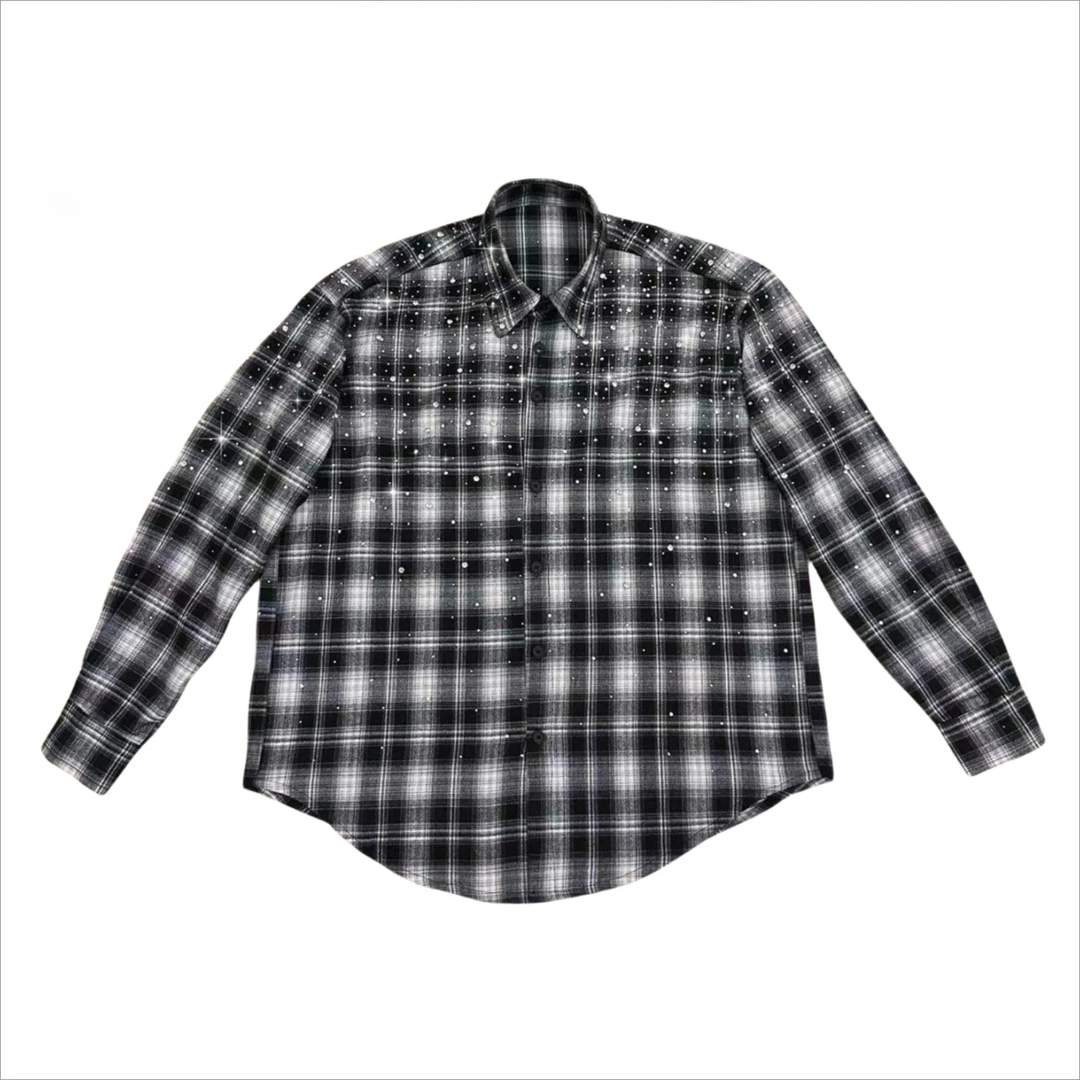 Male Original 2024 Autumn New Hot Diamond Beads Diamond Plaid Men's Women's Long-sleeve Shirts Trendy Light Luxury Shirts Jacket