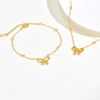 Vnox Sweet Bowknot Necklaces Finger Band Ear Jewelry, Gold Plated Simple Metal Knot Collar, Fashion Gift to Mom Girlfriend