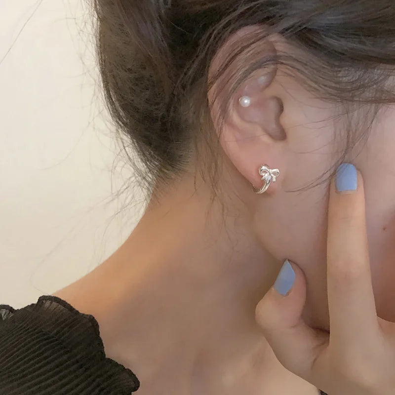 925 Sterling Silver Earrings Woman Bow Luxury Ring Earrings High Quality Engagement Wedding Vintage Chrome Jewelry Accesories