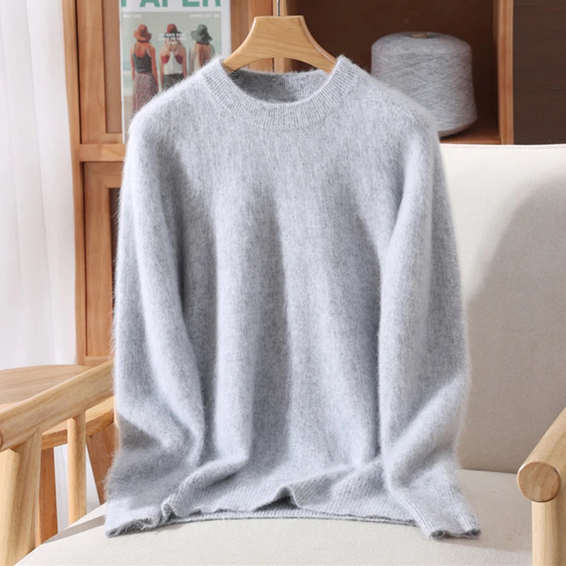Women's 100% Mink Cashmere Sweater Crewneck Pullover Sweater Fleece Knitted Premium Clothing Winter Warm Long Sleeve Pullover