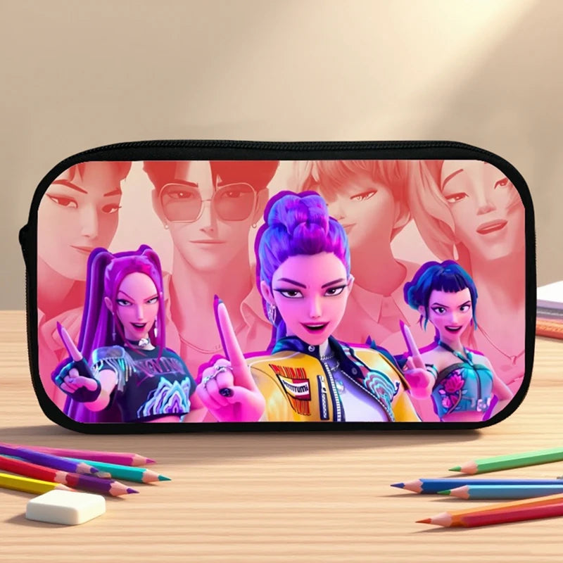 Large Capacity Demon Hunter Pencil Case Cartoon Stationery Organizer Pouch Back to School Pen Bag Makeup Bag Supplies