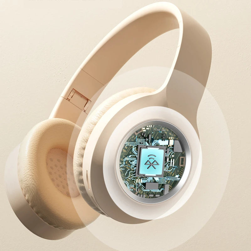 Over Ear HIFI Stereo Headsets Wireless Bluetooth5.3 Headphones Sports Gaming Earphones with HD Mic Support AUX noise reduction