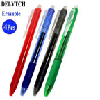 4Pcs/Set 0.7mm Erasable Gel Pen Retractable Handle Office School Writing Stationery Blue Black Red Ink Cartridge Refill Rods