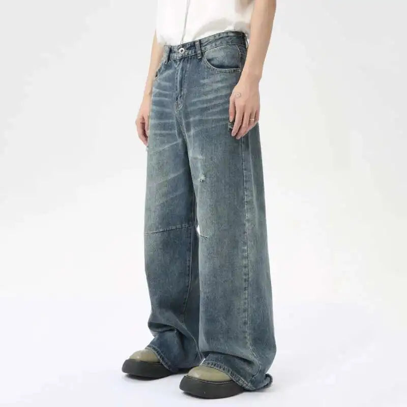 IEFB American Style Men's Denim Pants Washing Fashion Loose Men's Straight Trousers Casual Wide Leg Jeans New Summer 2024 9C6303