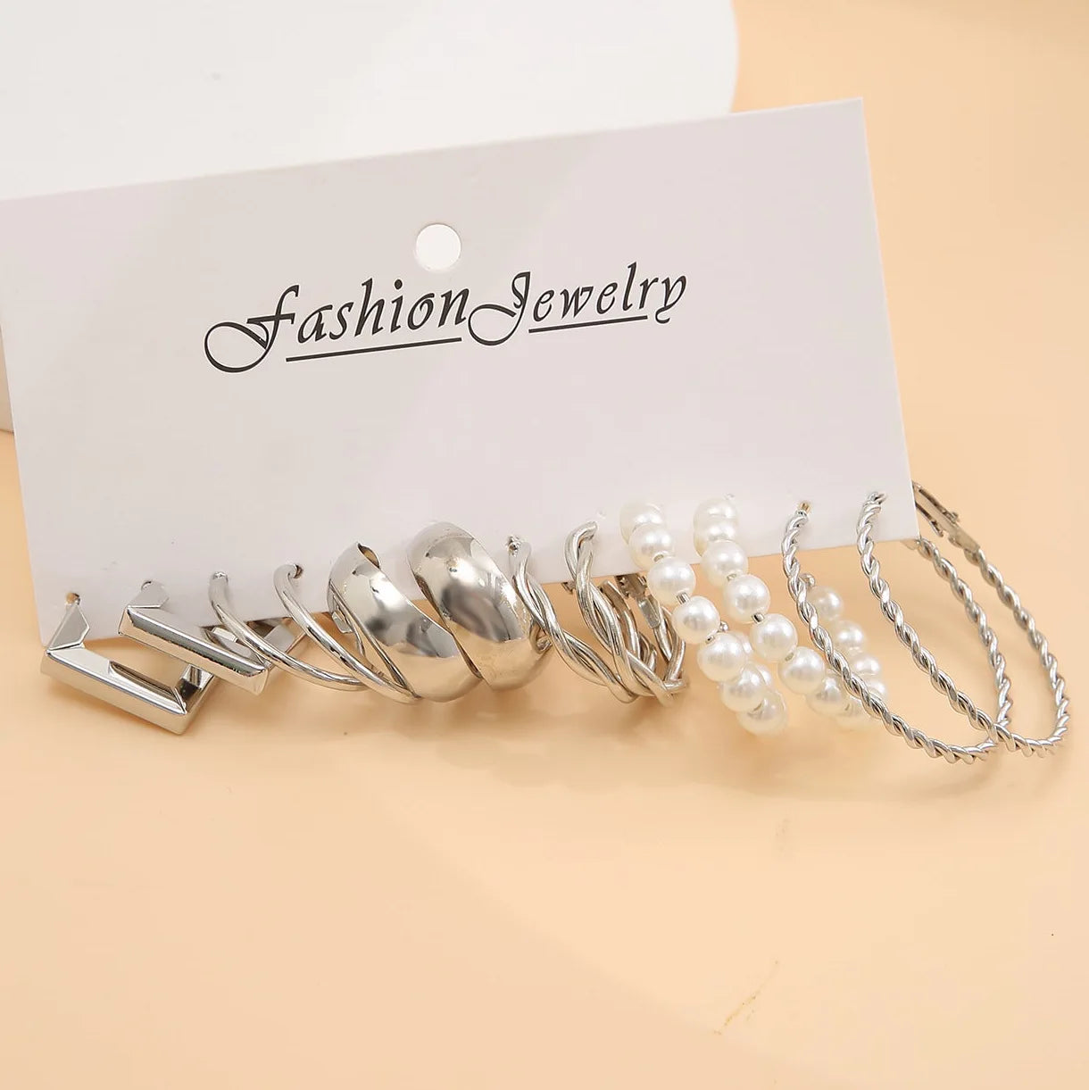 Boho Silver Color Earrings Set for Women Vintage Heart Pearl Metal Geometric Twist Hoops Earrings 2024 New Trendy Jewerly Gifts