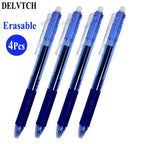 4Pcs/Set 0.7mm Erasable Gel Pen Retractable Handle Office School Writing Stationery Blue Black Red Ink Cartridge Refill Rods