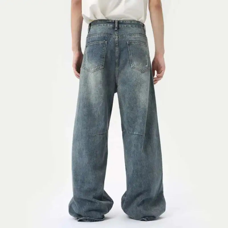 IEFB American Style Men's Denim Pants Washing Fashion Loose Men's Straight Trousers Casual Wide Leg Jeans New Summer 2024 9C6303