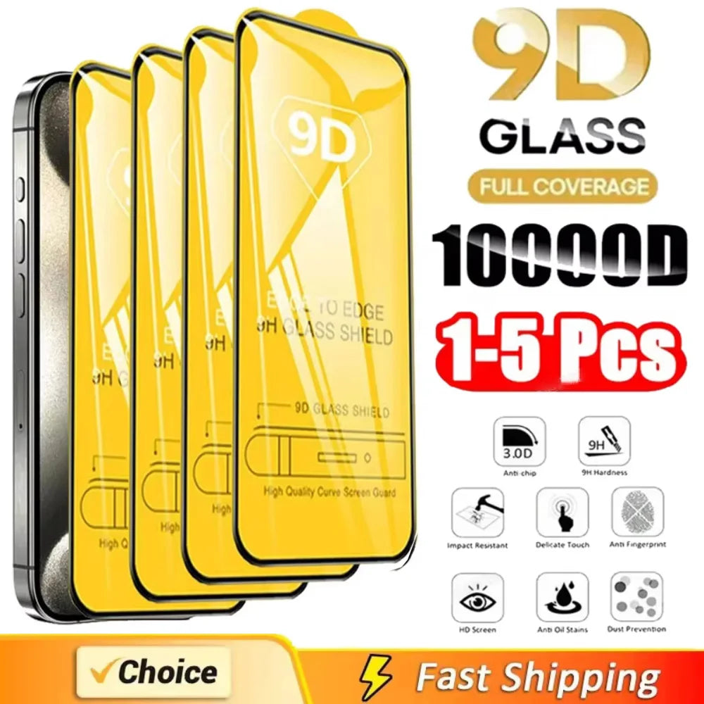 NNBILI 1-5PCS 9D Screen Protector Tempered Glass for IPhone 15 14 13 16 12 11 Pro Max Protective Glass for IPhone XR XS Max 16e