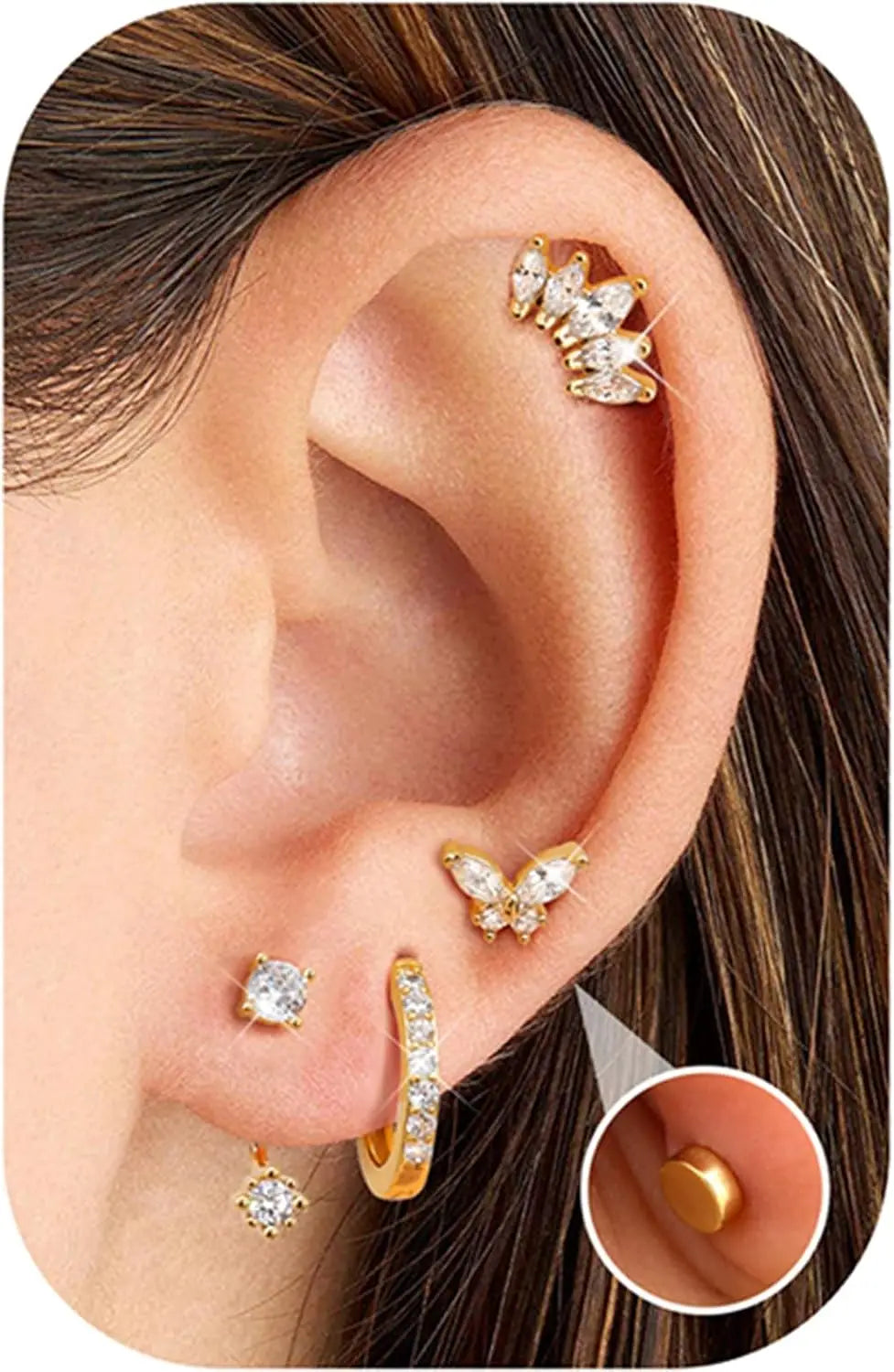 Florideco 4Pairs Dainty Earrings for Women Stud Hoops Surgical Steel Flat Back Studs Stacks Cartilage Set for Multiple Piercings