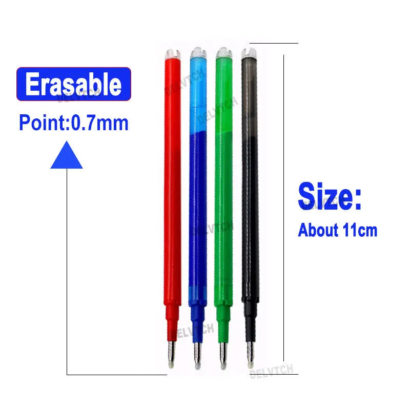 4Pcs/Set 0.7mm Erasable Gel Pen Retractable Handle Office School Writing Stationery Blue Black Red Ink Cartridge Refill Rods