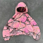 Y2K Retro Hoodie Men Pink Branch Print Camouflage Pattern Sweatshirt High Street Hip Hop Streetwear Goth Camo Hoodie Unisex Coat
