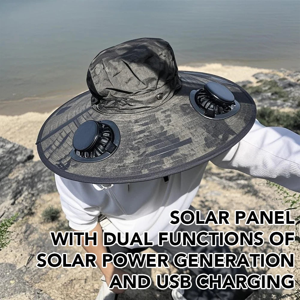 Solar Fan Hat Summer Camouflage Sun Bucket Hat for Men Women Outdoor Mountaineering Sunshade Fisherman Hat with Dual Cooling Fan