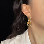 Gold Color Circle Linked Drop Earrings for Women Classic Round Metal Pendant Statement Earring Girl Party Jewelry
