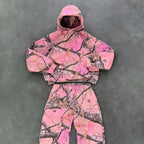 Y2K Retro Hoodie Men Pink Branch Print Camouflage Pattern Sweatshirt High Street Hip Hop Streetwear Goth Camo Hoodie Unisex Coat