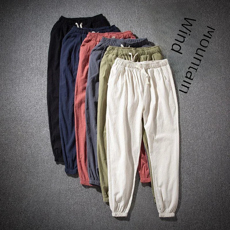 Hanfu Tang Suit Loose-fit Casual Pants Asian Style Lightweight Linen Cotton Blend For Spring Summer Men's Trendy Pants