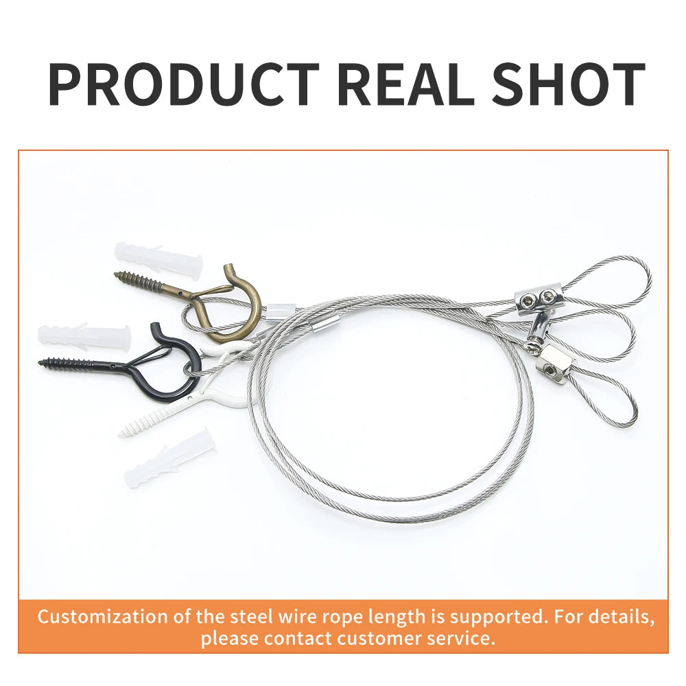 4PCS 1.5mm stainless steel cable, adjustable suspension rope, paired with Q-type hook, used for hanging outdoor string lights