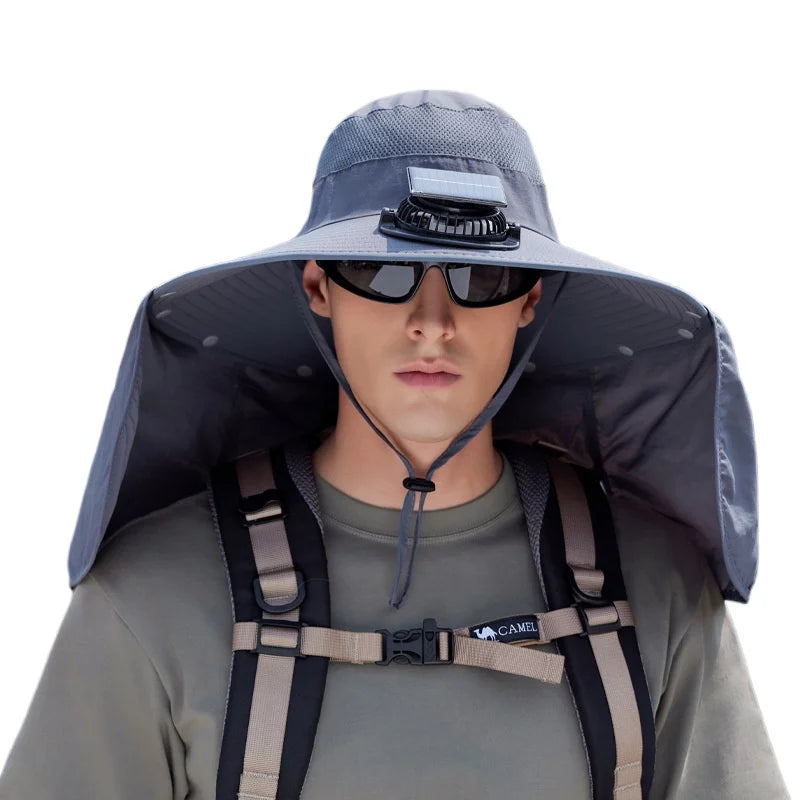 Summer Solar Fan Sun Hat For Men Women Shawl Neck Protection Fisherman Hat Outdoor Fishing Travel Visor Large Brim Bucket Hat