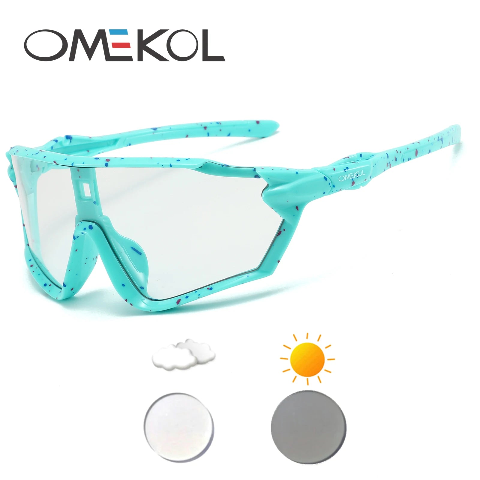 OMEKOL Brand New Photochromic Cycling Sunglasses Men Women Outdoor Sports Mountain Bike Bicycle Eyewear MTB Baseball Glasses