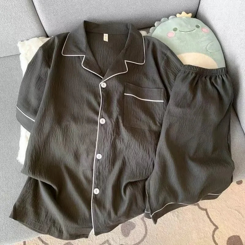 Men's Luxury New Pajama Set Solid Color Short Sleeve Lapel Top And Elastic Shorts Plus Size Pajamas Summer Loungewear Sleepwear