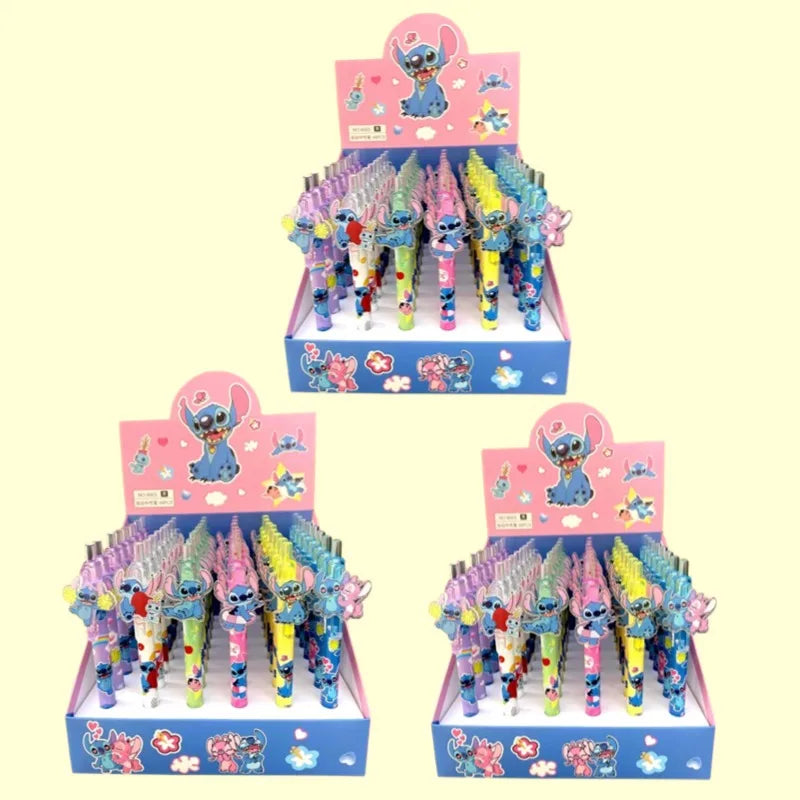 Disney Stitch Gel Pen 48Pcs Black 0.5mm Cartoon Kawaii Paster  New Cute Styling School Supplies Friends Write Birthday Gifts