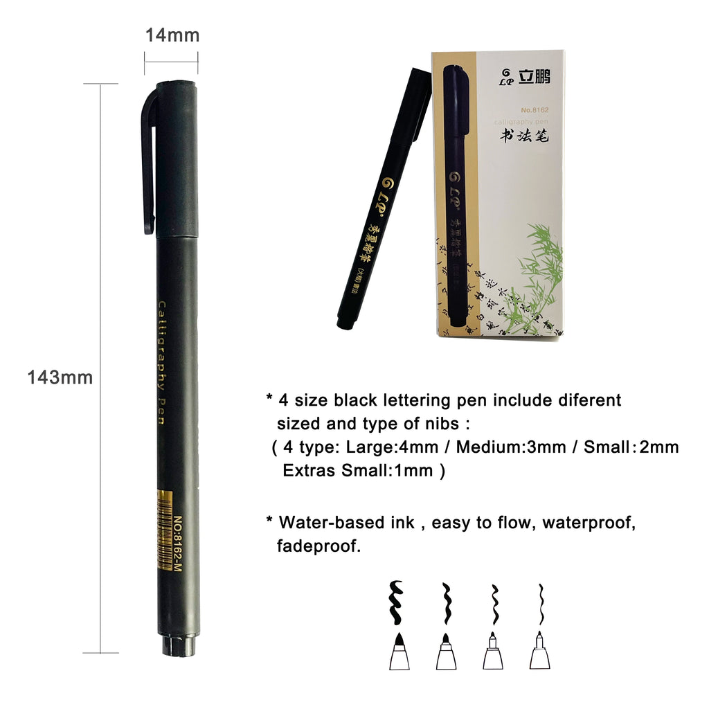 4 pcs Size black Chinese style Calligraphy Brush tip Pen  for Student easy writing Markers Art Office School Supplies Stationery