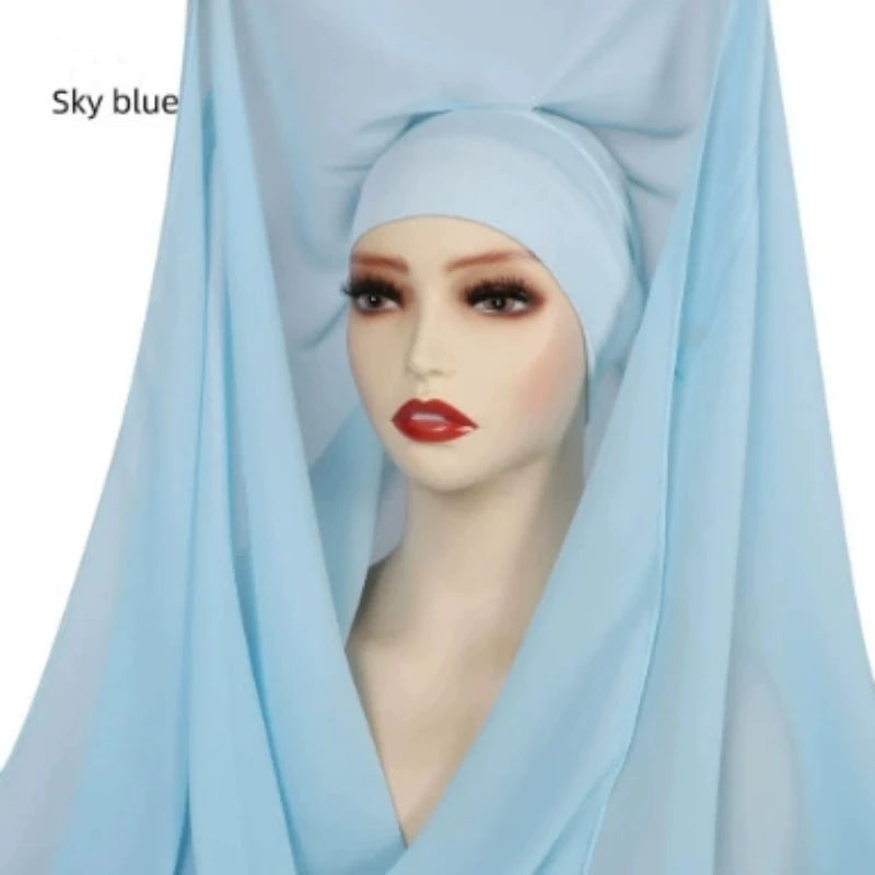 Newest Instant Chiffon Hijab With Magnetic Buckle Solid Color Woman Muslim Hijab Scarf Islamic Turban Fashion Headband Shawl