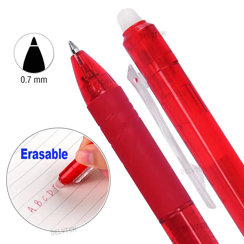 4Pcs/Set 0.7mm Erasable Gel Pen Retractable Handle Office School Writing Stationery Blue Black Red Ink Cartridge Refill Rods