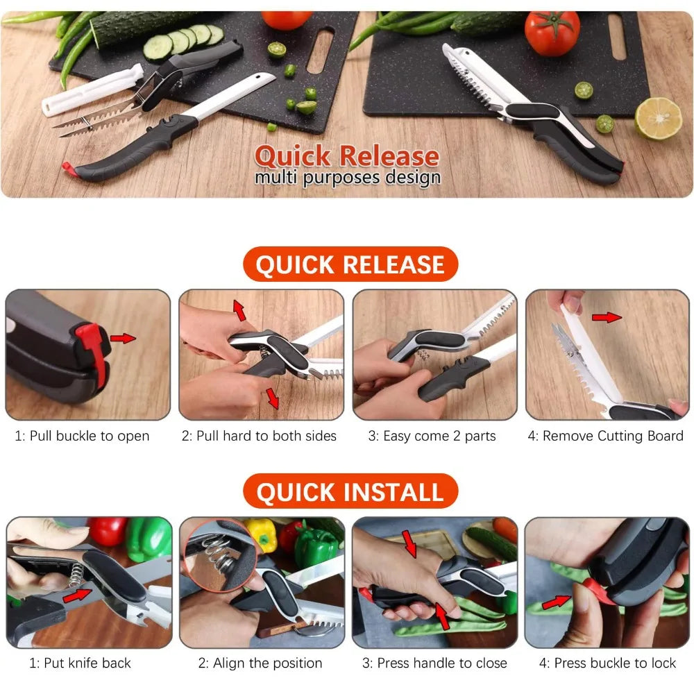 Kitchen Scissors Slicer Cutter 2-in-1 Cutting Board Scissors Multifunction Kitchen Shears Knife for Food and Vegetable Chopping