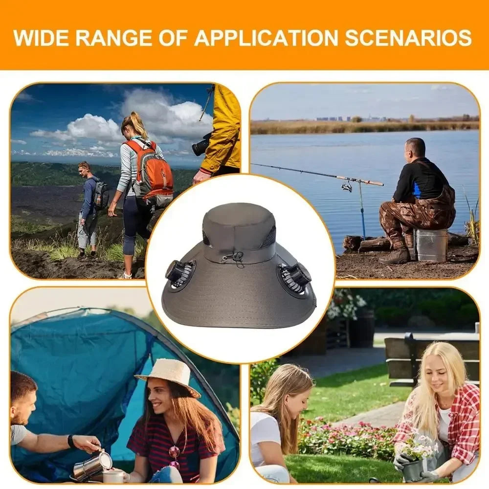 Multifunction Double Fan Solar Hat UV Protection Breathable Fisherman Cap Summer Outdoor Rechargeable Sun Fan Gift for Father