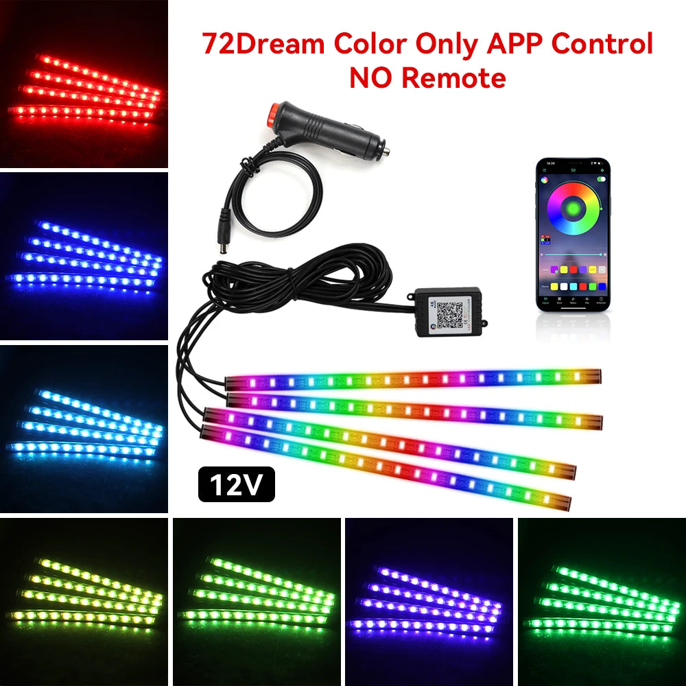RGB Automotive Atmosphere Decorative Lamp Led Interior Light Strip Car Foot Ambient Lights with USB Cigarette with Remote Voice