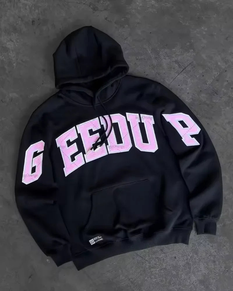 American Retro Letter Hoodie Y2K Clothes Mens Womens Harajuku Hip Hop Graphic Print Oversized Hoodie Pullover Sweatshirt Jacket