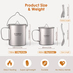 TOMSHOO Ultralight 750ml Titanium Pot Portable Titanium Water Mug Cup with Lid and Foldable Handle Outdoor Camping Cooking
