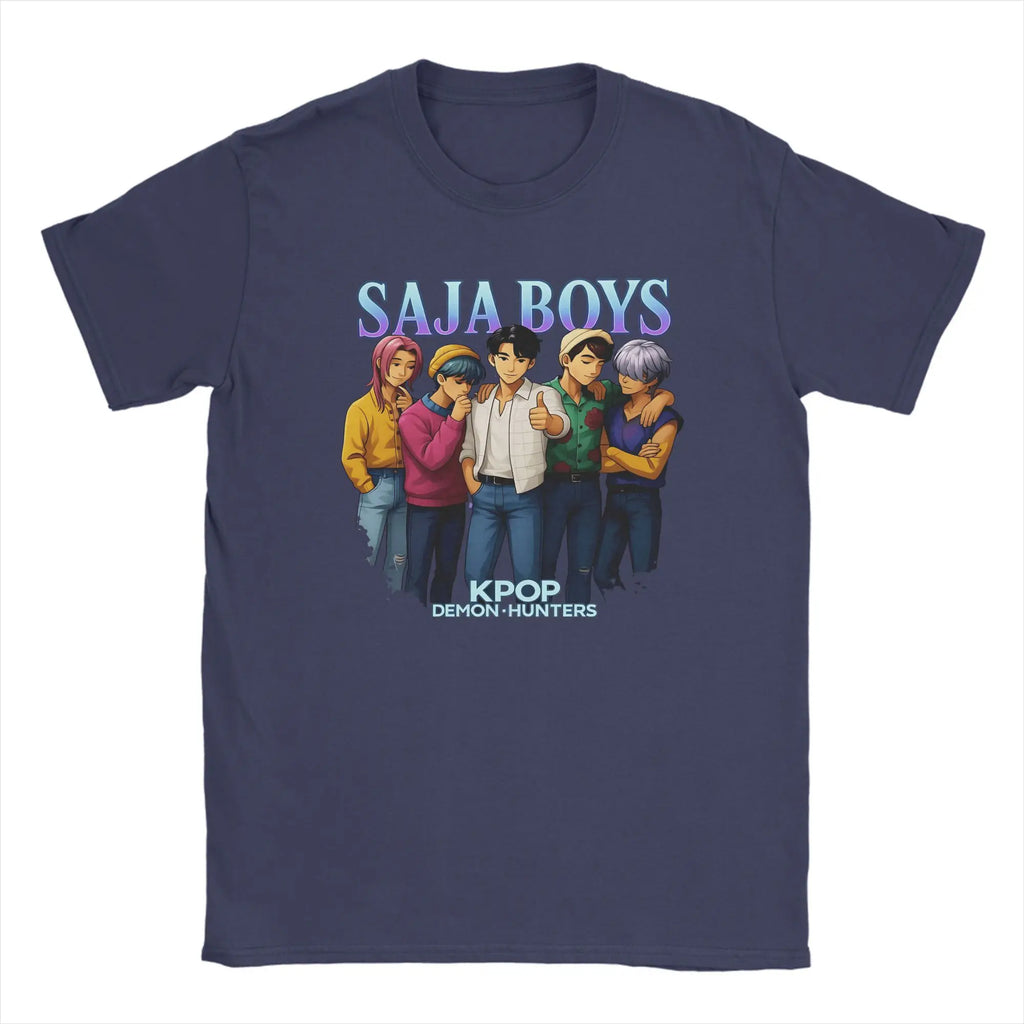 Casual T Shirt Beach Saja Boys Kpop Demon Hunters Anime Style Hippie T Shirts Cotton Tee Shirt for Men Retro Short Sleeve Tees