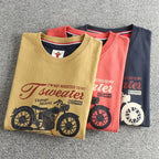 Autumn New American Retro Long-sleeved O-neck Trendy Printed Inner Cloth T-shirt Men's Fashion 100% Cotton Washed Casual Tops