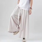 Chinese Style Linen Cotton Retro Pants Man Summer Kimono  Solid Color Traditional Pants Male Streetwear Casual Wide-Leg Trousers