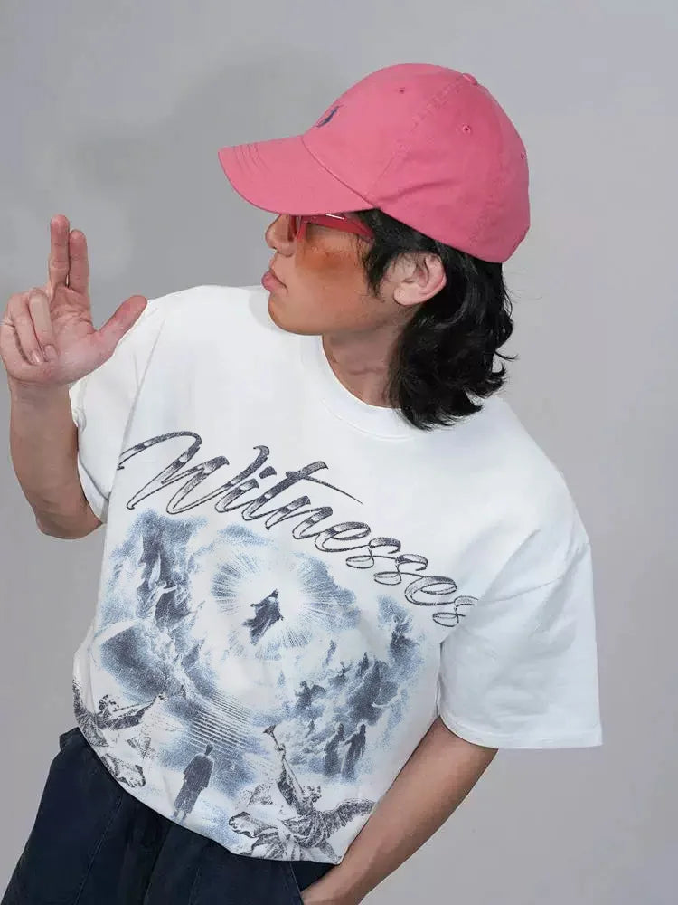 Men T-Shirt Angel Graphic Short Sleeve Tee Tops Harajuku Cotton Vintage Printed Oversized Korean Fashion Streetwear Y2k Clothing