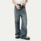 IEFB American Style Men's Denim Pants Washing Fashion Loose Men's Straight Trousers Casual Wide Leg Jeans New Summer 2024 9C6303