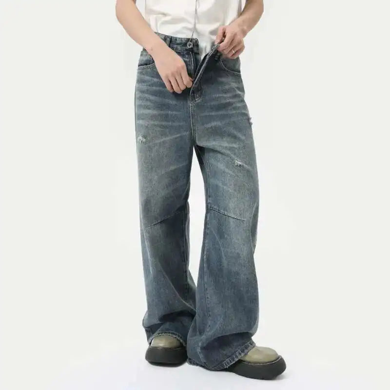IEFB American Style Men's Denim Pants Washing Fashion Loose Men's Straight Trousers Casual Wide Leg Jeans New Summer 2024 9C6303