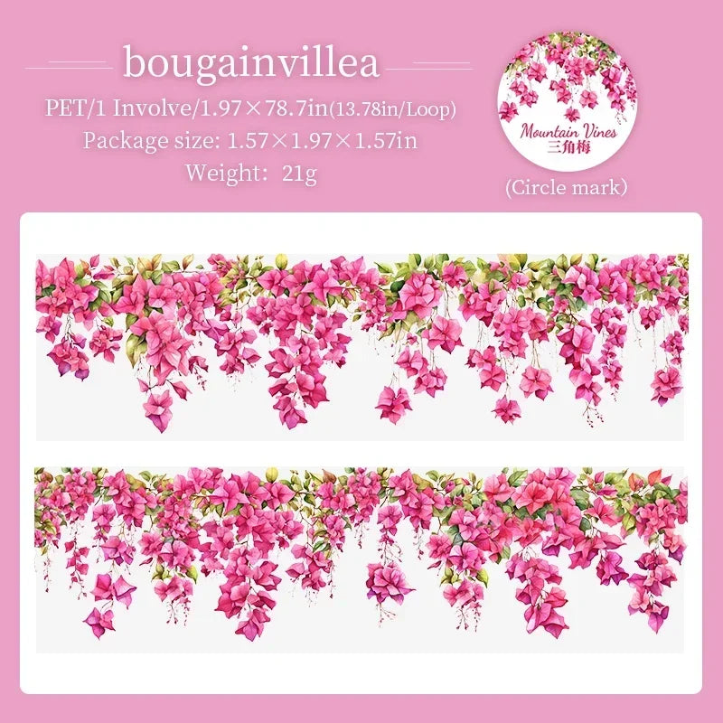 JIANWU 50mm*200cm Mountain Vines Series Vintage Plant Flower Landscaping Material Collage PET Tape Creative Journal Stationery