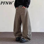 PFNW American Wide-Leg Jeans High Street Versatile Casual Long Men's Pants Solid Color Male Trousers Loose